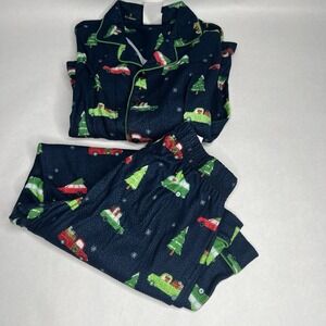 Size 10 Wondershop Flannel Navy Christmas Tree Red Truck PajamasTwo Piece Button